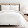 Lush Decor Coastal Chic Scalloped Edge Cotton Duvet Cover Set, 3 Piece Set, Full/Queen, Gray & White - Queen Bedding Set - White Duvet Cover Queen - Coastal Decor