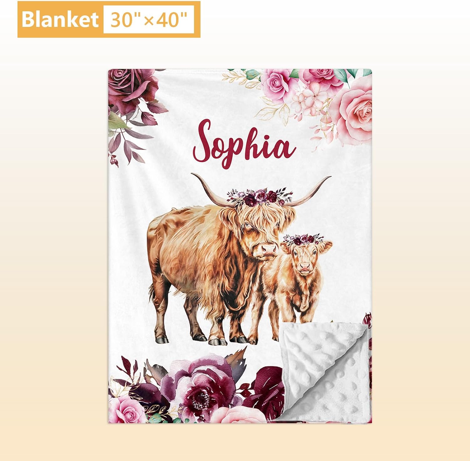 Terwex Custom Baby Crib Bedding Set, 5 Pcs Personalized Name Baby Crib Sets for Infant Toddler, Purple Highland Cow Nursery Bedding Set for Baby Girls, Double Layer Baby Bedding Sets Customized Gifts