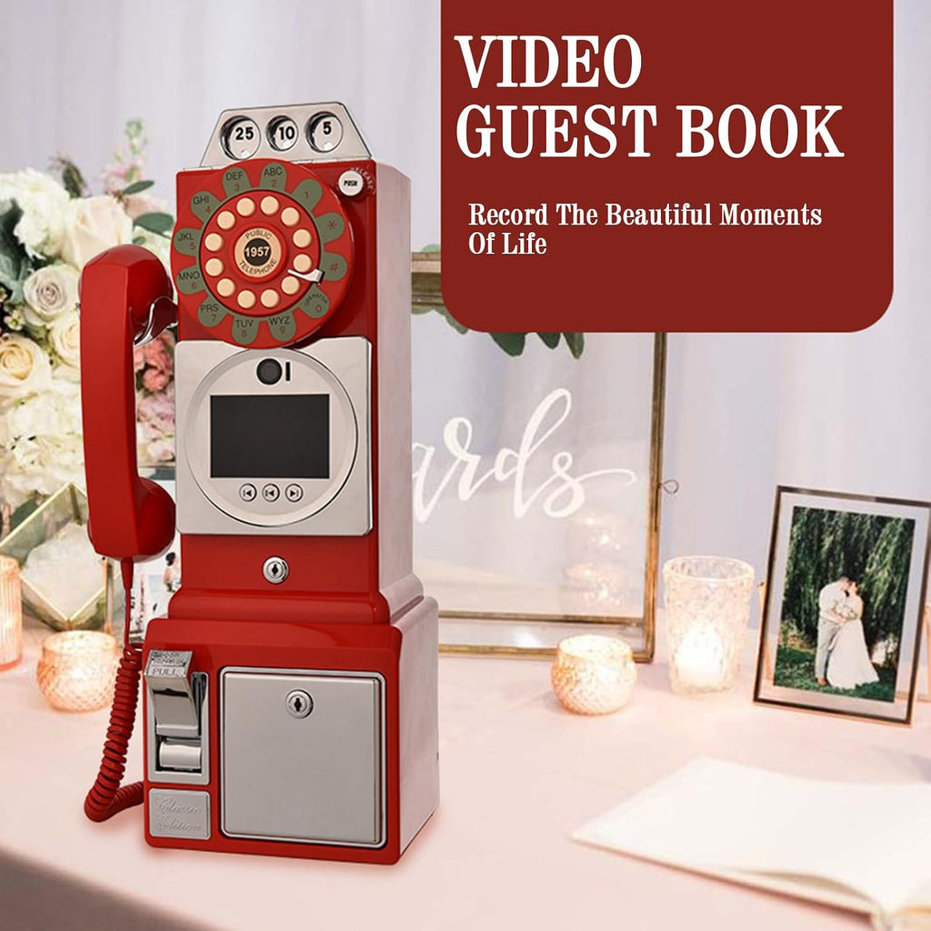 Audio Guest Book Wedding Phone, Record Customized Audio Message with Guest Book Retro Phone Audio GuestBook for Wedding Birthday Party Confession,Red