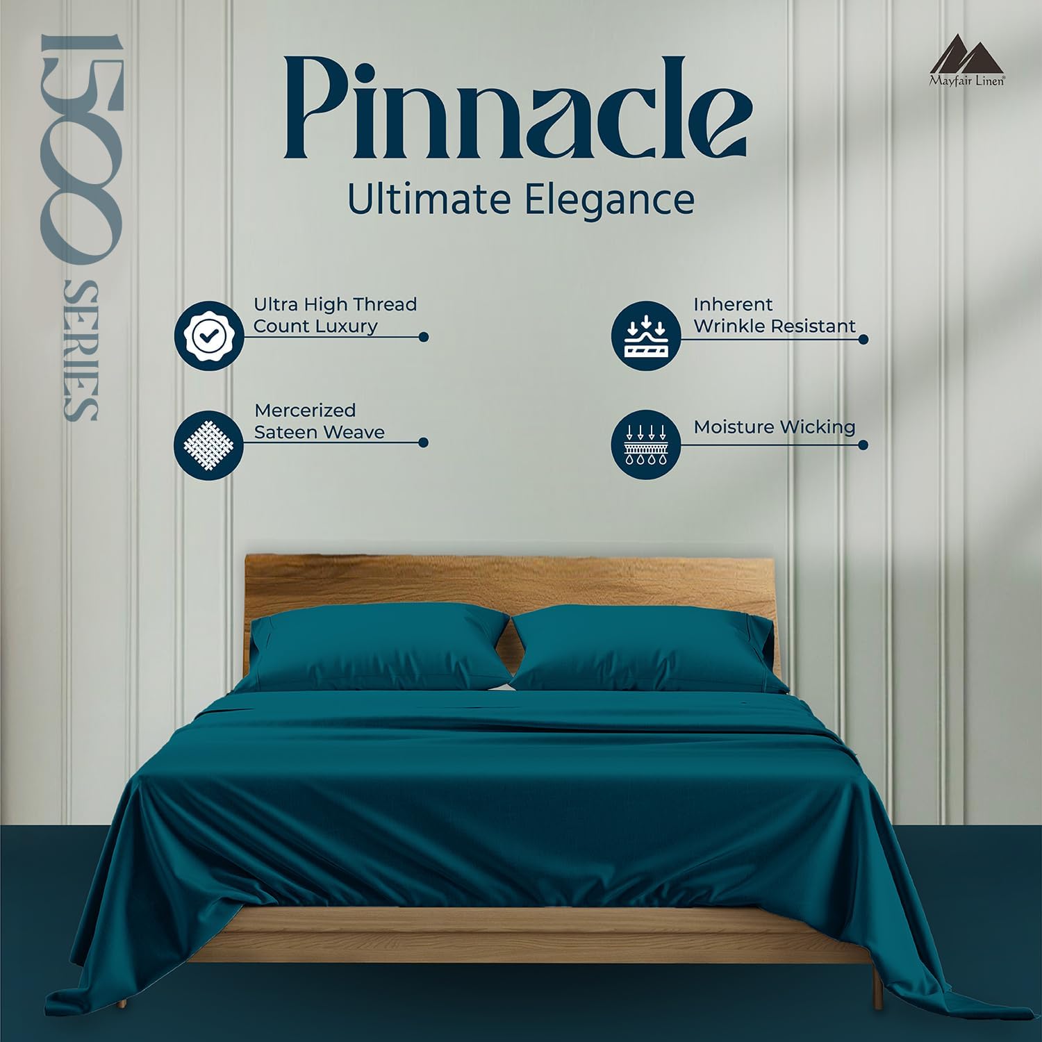Mayfair Linen 100% Egyptian Cotton Sheets California King Size - Luxury 1500 Series Cal King Sheets Set Egyptian Cotton (4 PC, Teal), Silky Soft, Cooling Sateen Weave Hotel Collection Bedding