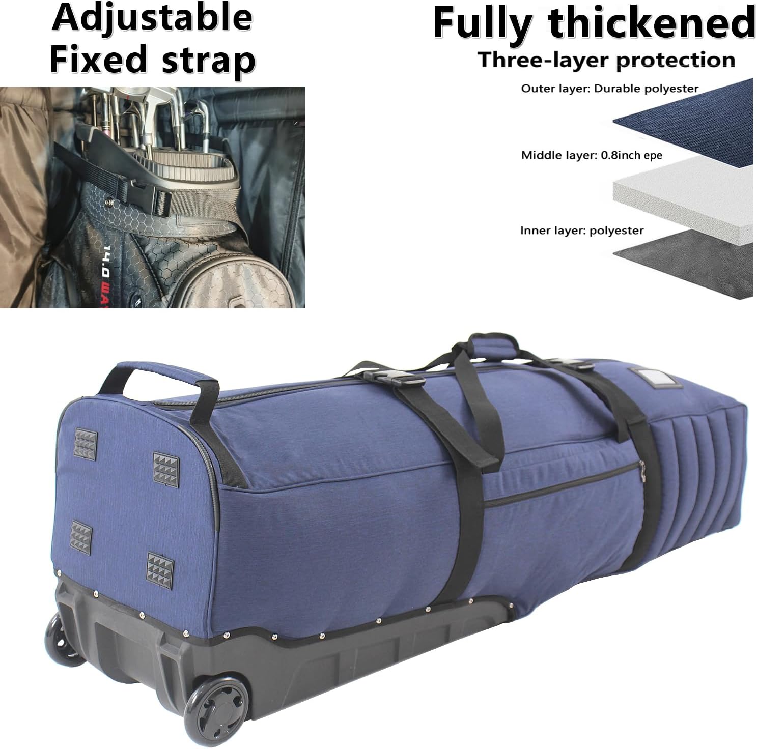 Wheeled Golf Travel Bag with Stand, Adjustable 2 or 4 Wheels, Thickened Padded Protection, Rolling Travel Case with Handles, with Password Lock Zipper, for Airlines