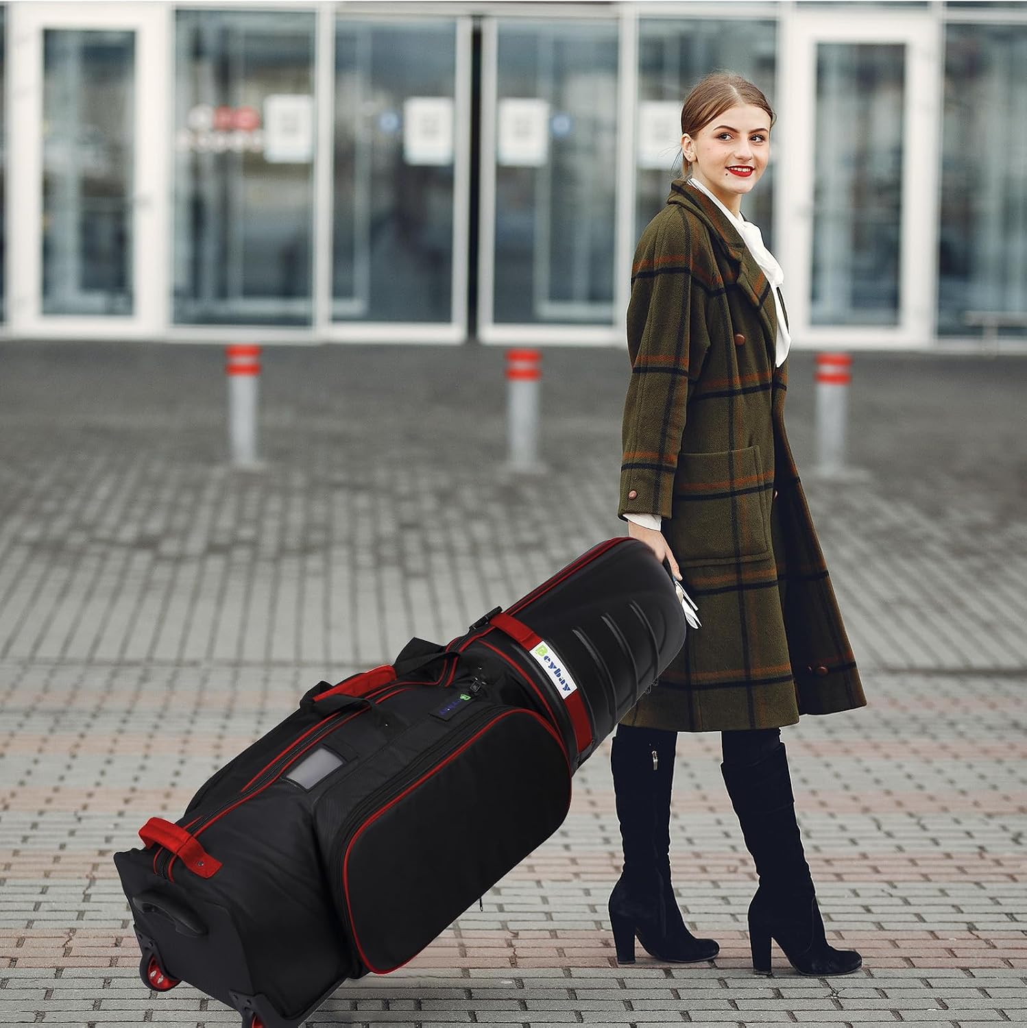 Golf Travel Bags for Airlines with Reinforced Wheels and Hard Case Top, Lightweight and Easy to Maneuver, Excellent Zipper Protect Your Clubs Red