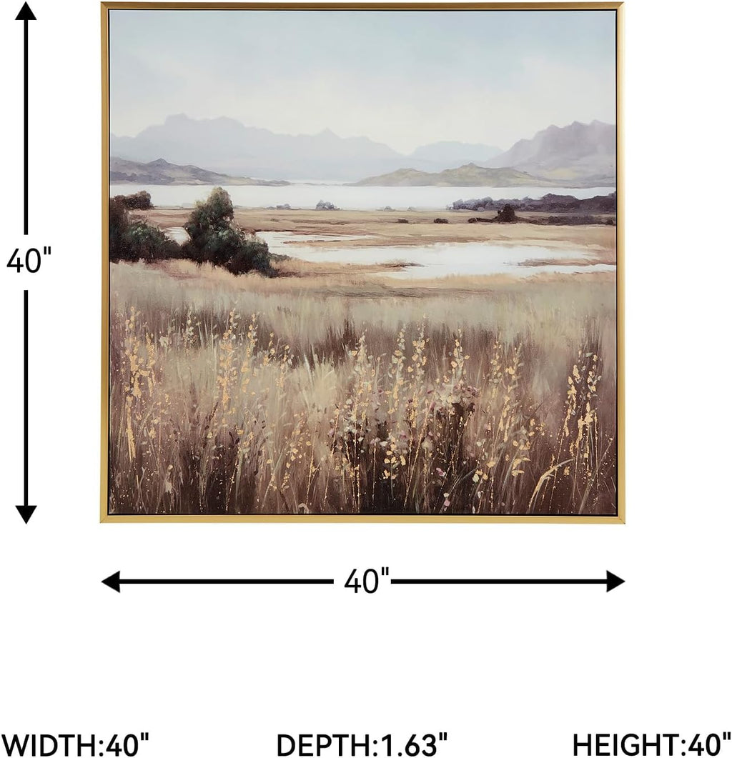 Signature Design by Ashley Clarkford Classic Framed Gallery Wrapped Canvas Wall Art 40 x 40 Inches, Light Brown & Light Blue