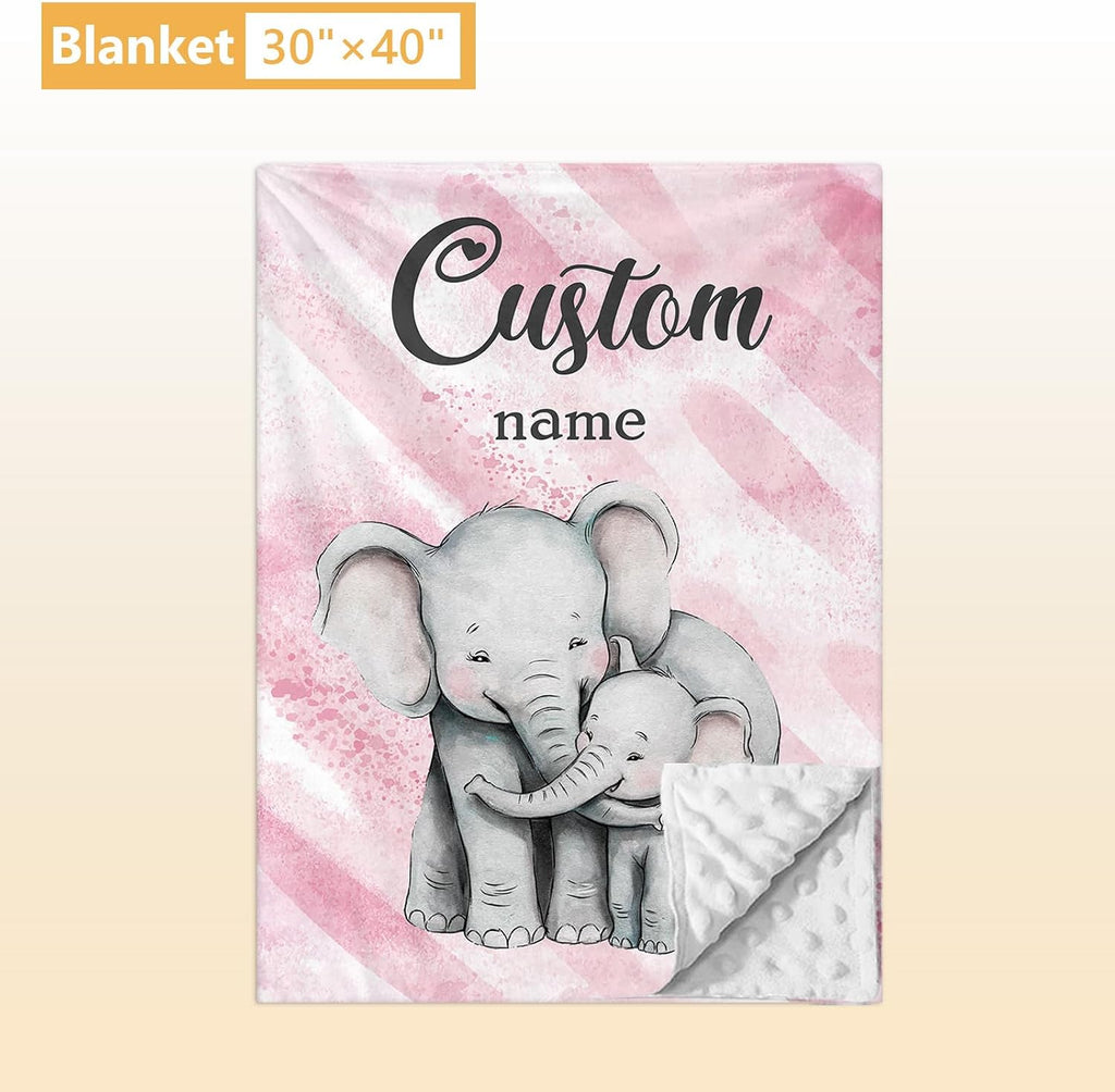 Terwex Personalized Baby Bedding Set, 5 Pcs Custom Baby Crib Sets with Name, Toddler Bedding Set for Baby Girls, Pink Elephants Double Layer Nursery Bedding Set, Customized Gifts for Infants Kids