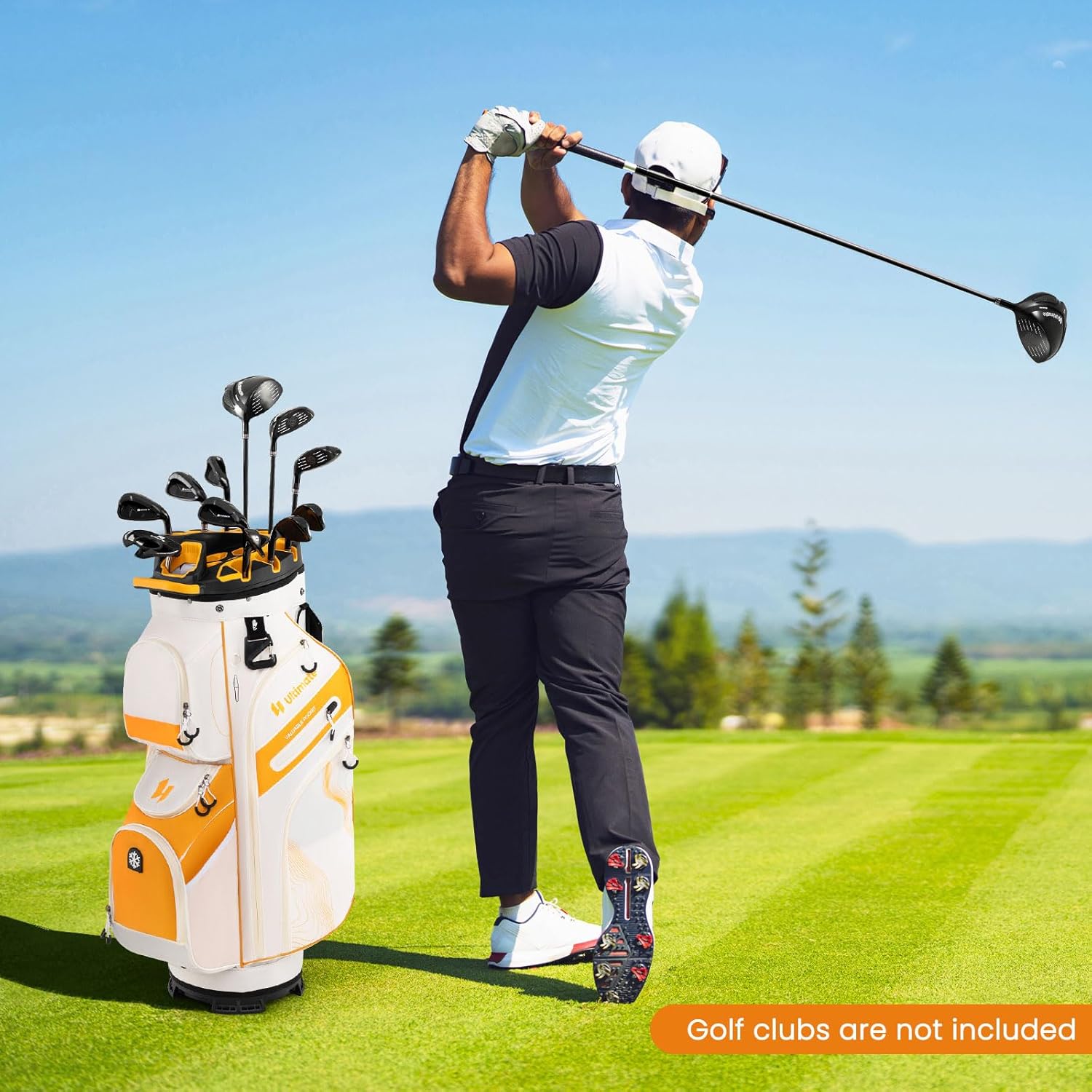 ULTIMATE 14-Way Golf Cart Bag, Golf Bag w/Molded Lock Top & Full Length Dividers, Portable Golf Club Bag w/11 Pockets, Cooler Bag, Padded Strap & Rain Hood for Men Women