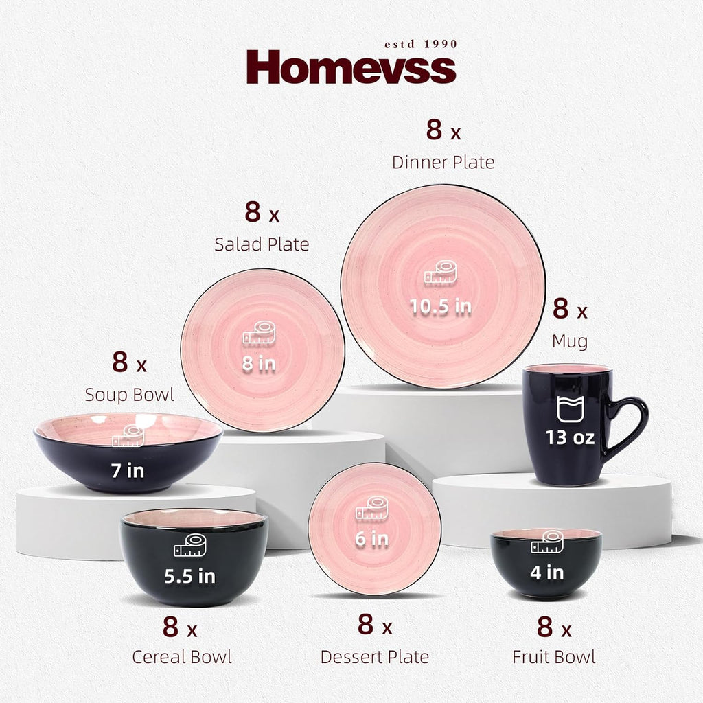 Stoneware Sonoma 56pc Dinnerware Set, Black + Speckled Spin Wash Rose