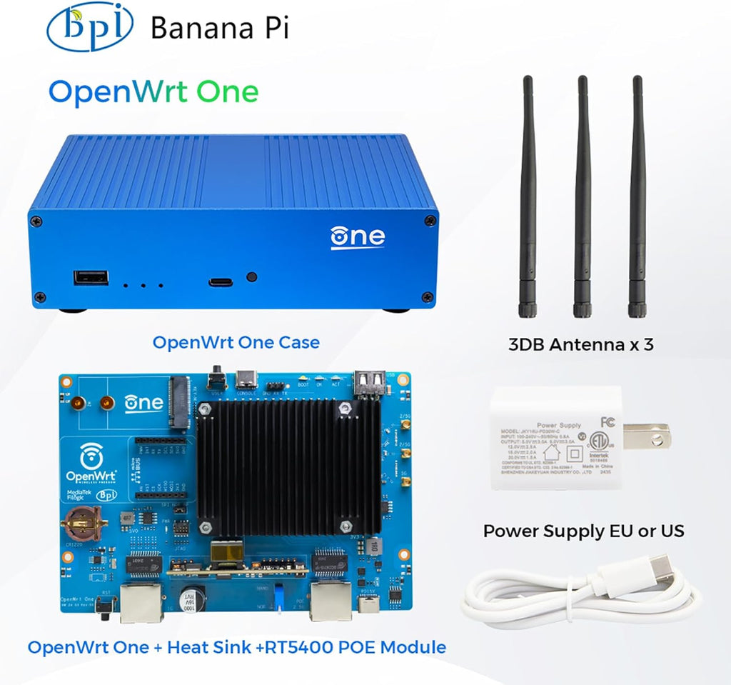 Banana Pi OpenWrt One - Dual Band WiFi 6 Wireless Router - AP-24.XY Router with MediaTek MT7981B SoC 1GB DDR4 RAM, 1x 2.5GbE WAN 1x Gigabit LAN RJ45 Port, Support PoE AP PWM