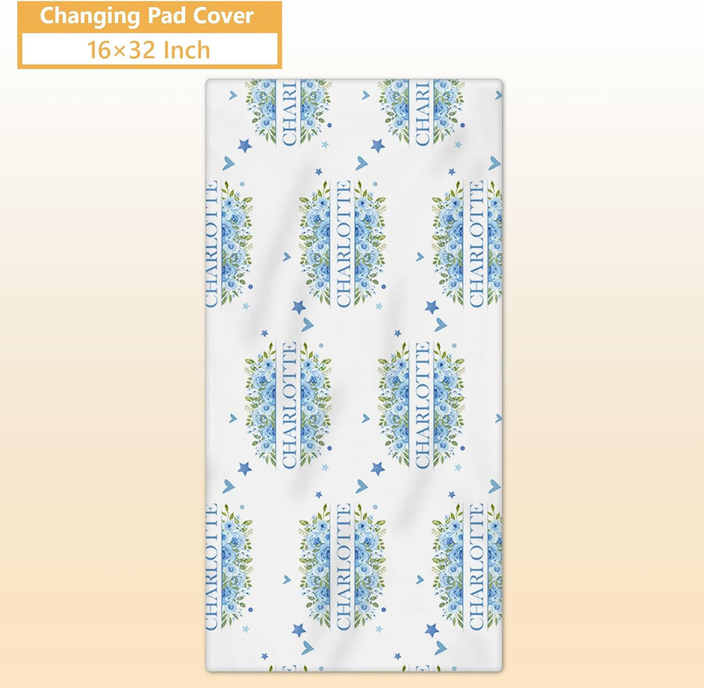 Terwex Personalized Crib Bedding Set, 5 Pcs Custom Nursery Bedding Sets with Name, Infant Bedding Set for Baby Boy Girl, Blue Leopard Double Layer Baby Crib Set, Babies Toddlers Kids Customized Gifts