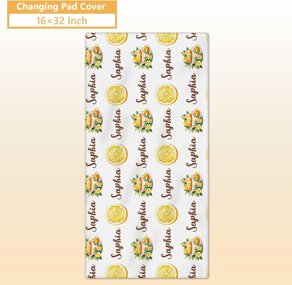 Terwex Personalized Baby Crib Bedding Set, 5 Pcs Custom Name Nursery Bedding Set, Lemon Tea Baby Bedding Set for Girls Boys, Double Layer Flannel Baby Crib Set, Toddlers Kids Infants Customized Gifts