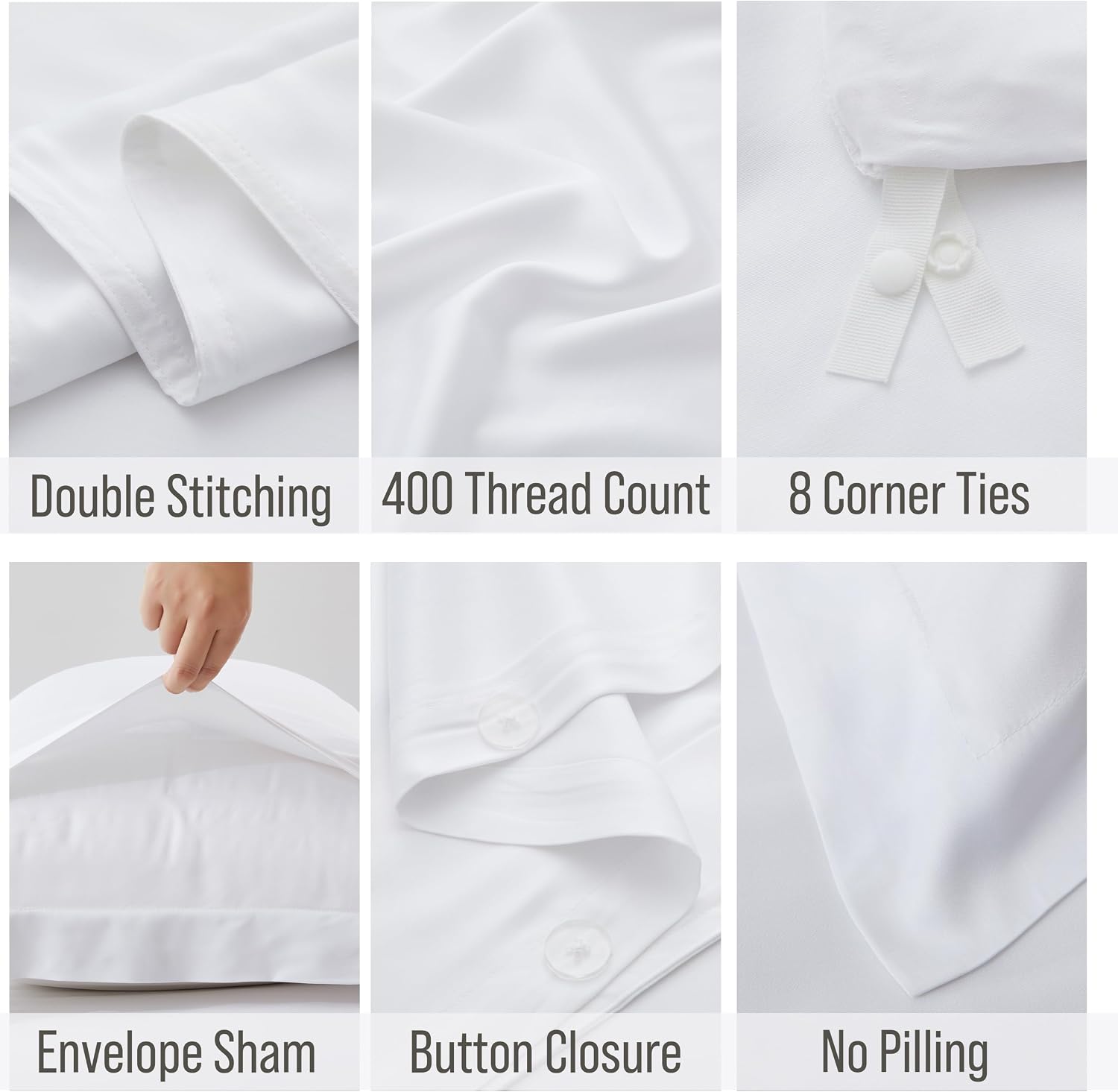 Bella Coterie Luxury Bamboo Viscose King Size Duvet Cover Set | 100% Organically Grown | Corner Ties | Ultra Soft | Cooling | Two Pillow Shams | 106 x 94 | No Insert [White]
