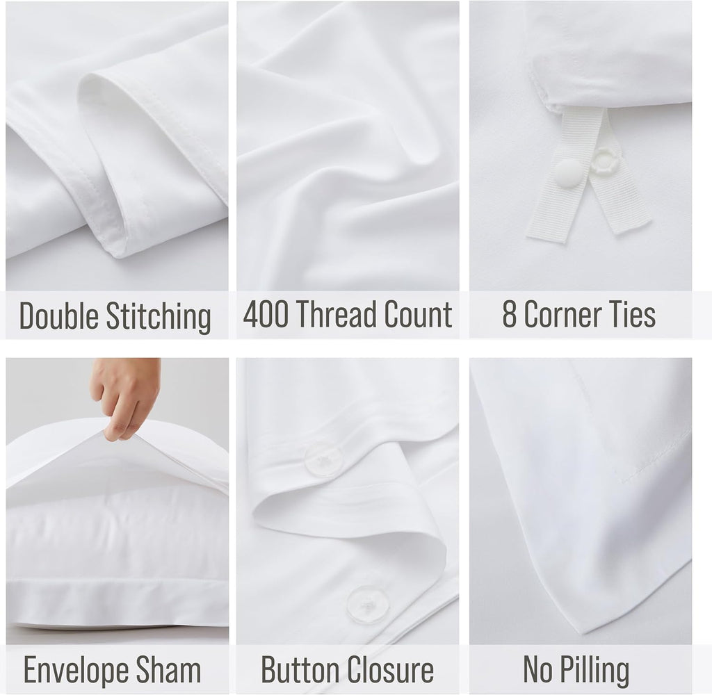 Bella Coterie Luxury Bamboo Viscose California King Size Duvet Cover Set | 100% Organically Grown | Corner Ties | Ultra Soft | Cooling | Two Pillow Shams | 106 x 94 | No Insert [White]