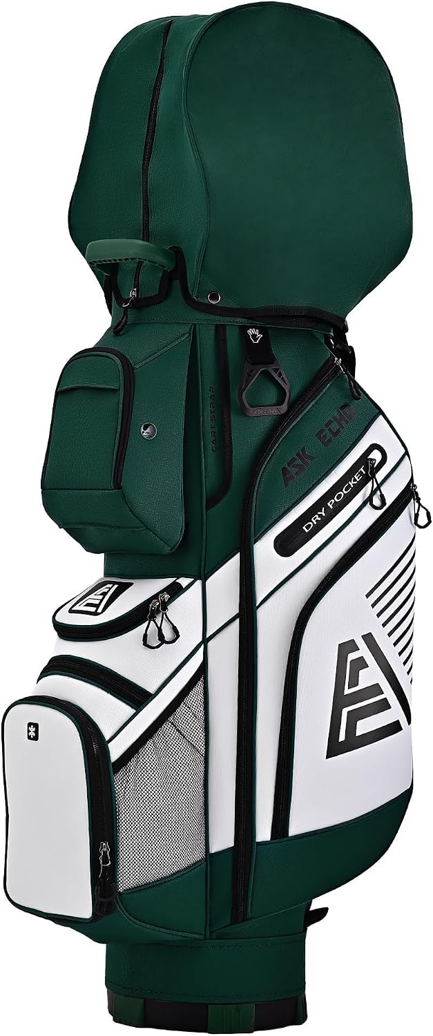 ASK ECHO T-Lock Golf Cart Bag with 14 Way Organizer Divider Top, Premium Cart Bag with Handles and Rain Cover for Men