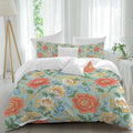 Embroidery Floral Duvet Cover Set Queen Size 4 Pieces Country Oriental Traditional Flower Red Teal Bedding Set with Zipper Closure, 1 Comforter Cover 92x106 Inches 1 Flat Sheet & 2 Pillow Cases