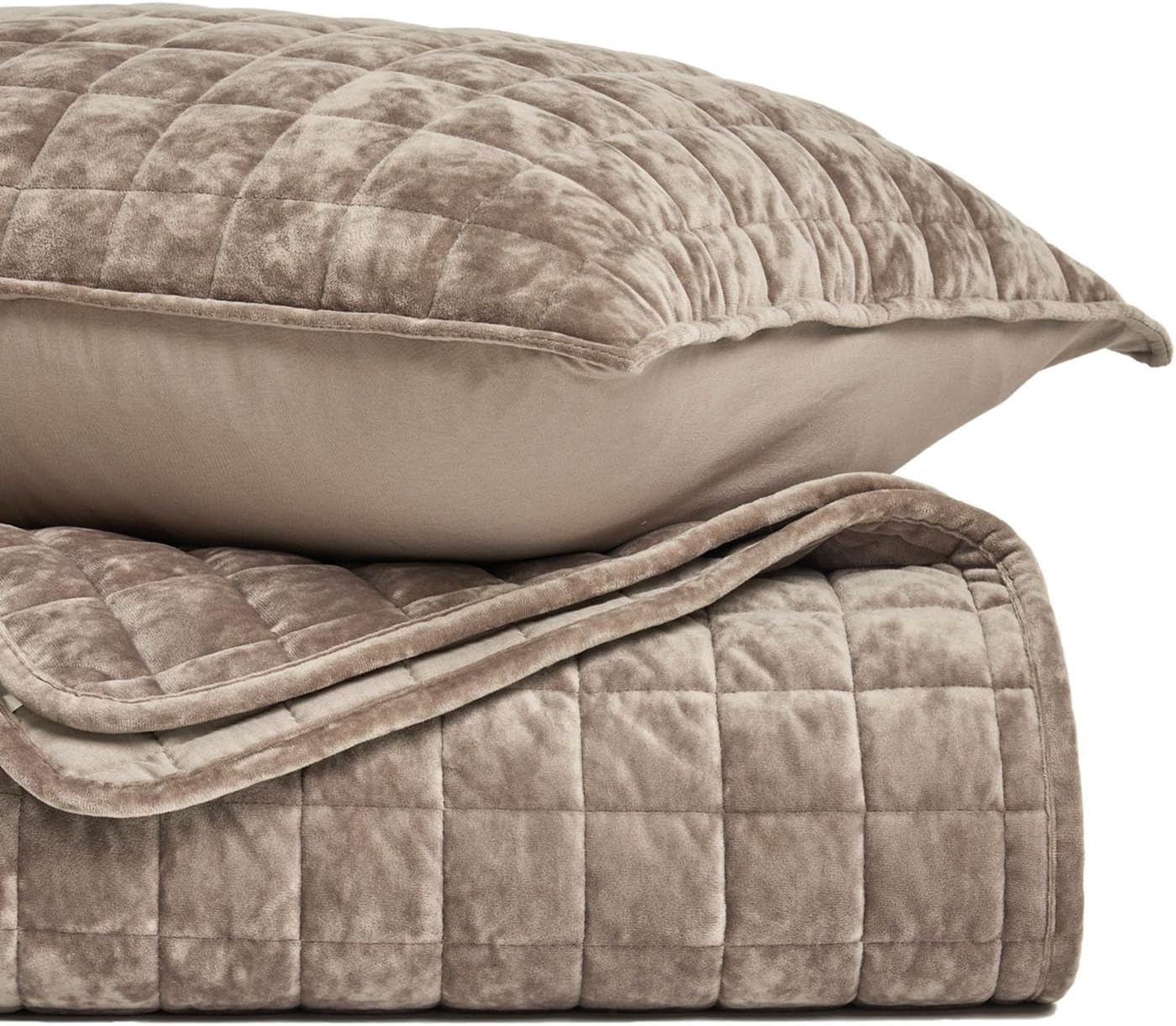 RECYCO Luxury Velvet Quilt Set, California King 118'' x 106'' Oversized Bedspread, Ultra Soft Velvet Comforter, Lightweight Box Stitch Bedding Sets for All Season, with 2 Shams, Natural Tan