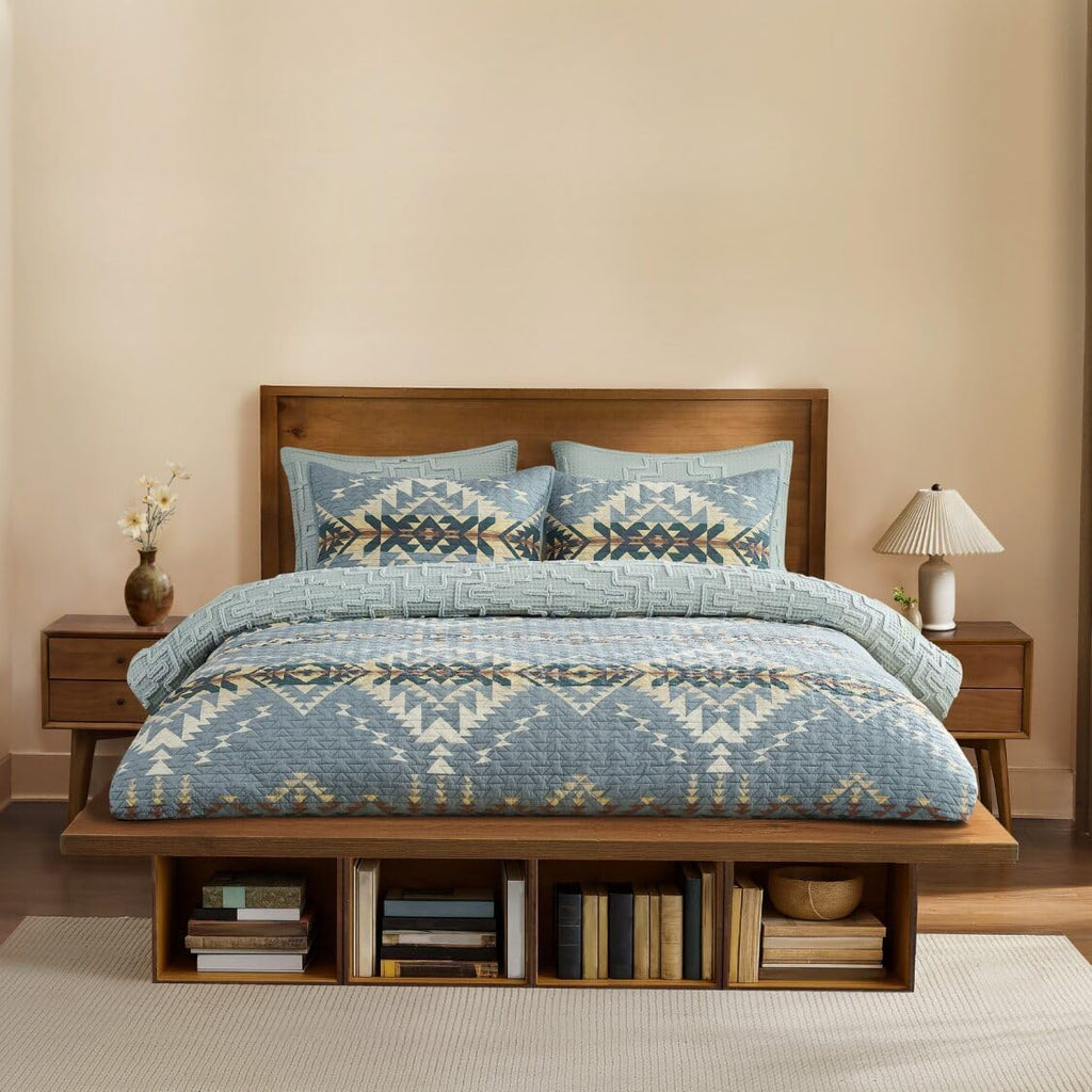 Pendleton King Quilt Set – 100% Cotton 3 Piece Quilt Set with Shams, Soft Lightweight Bedding for King Size Bed, Light Blue Patterned Comforter Alternative, King Bedding Set (Bridge Creek)