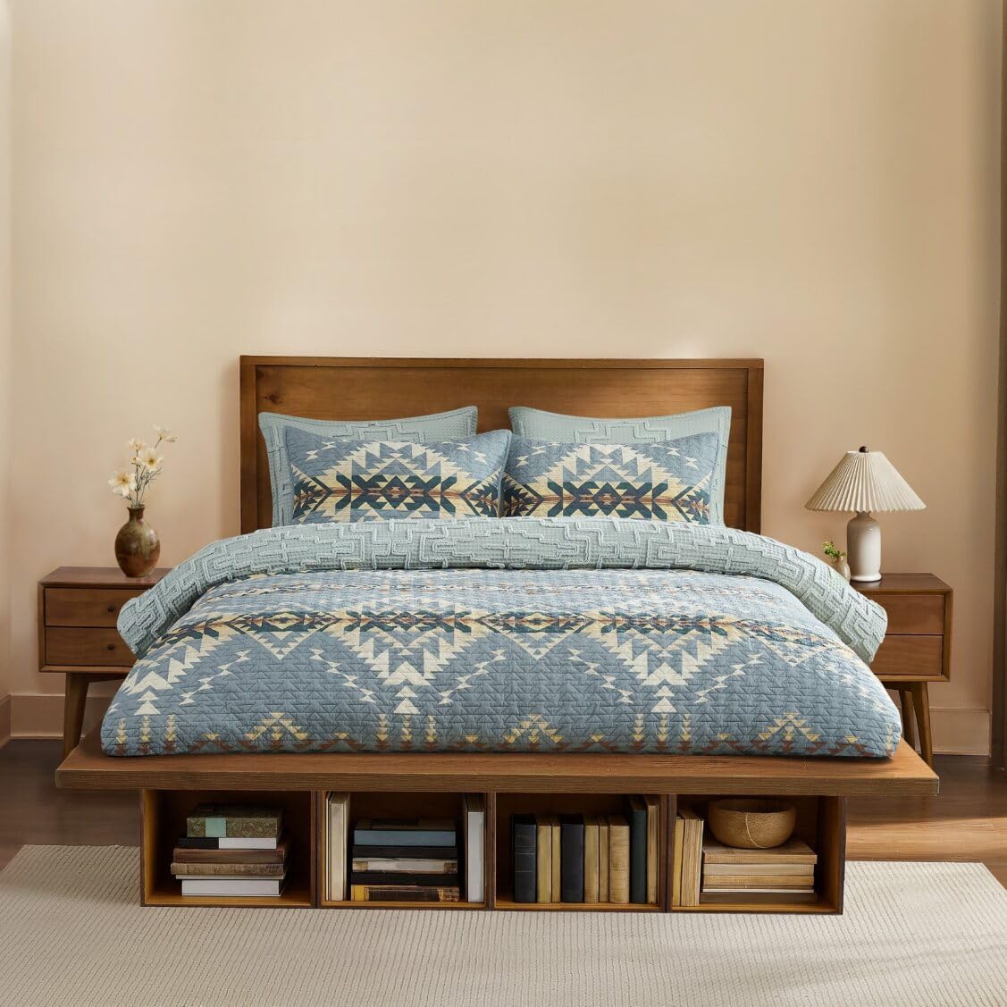 Pendleton King Quilt Set – 100% Cotton 3 Piece Quilt Set with Shams, Soft Lightweight Bedding for King Size Bed, Light Blue Patterned Comforter Alternative, King Bedding Set (Bridge Creek)