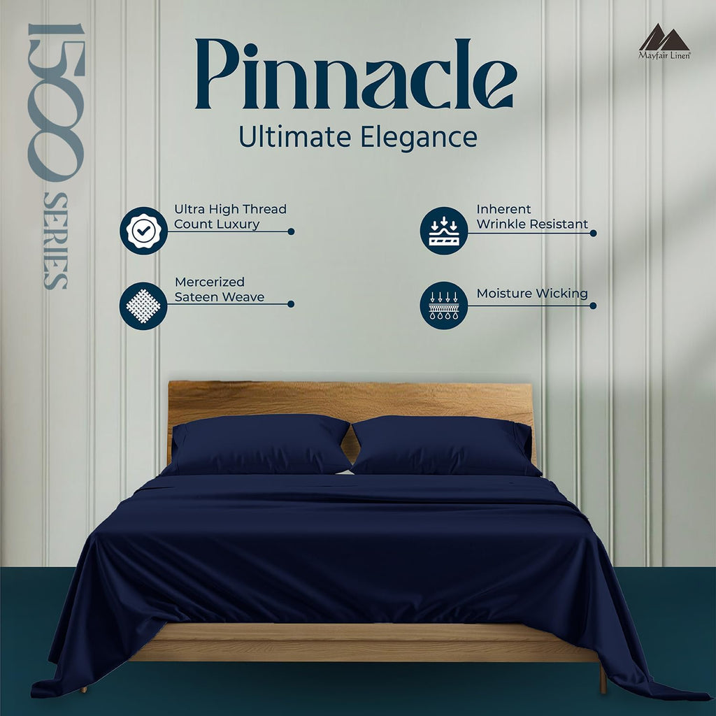 Mayfair Linen 100% Egyptian Cotton Sheets Queen Size - 1500 Series Queen Size Sheets Set Egyptian Cotton, Luxury Bedsheet (Navy Blue, 4 PC), Soft, Cooling, 17' Deep Pocket Sateen Weave Bedsheet Set