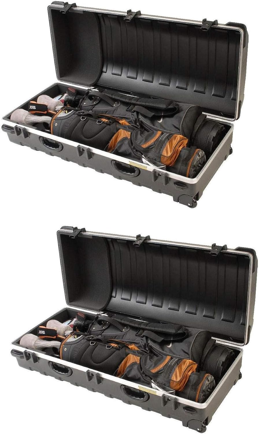 SKB Cases Double ATA Standard Hard Plastic Exterior Golf Bag Travel Case with Wheels, Black (2 Pack)