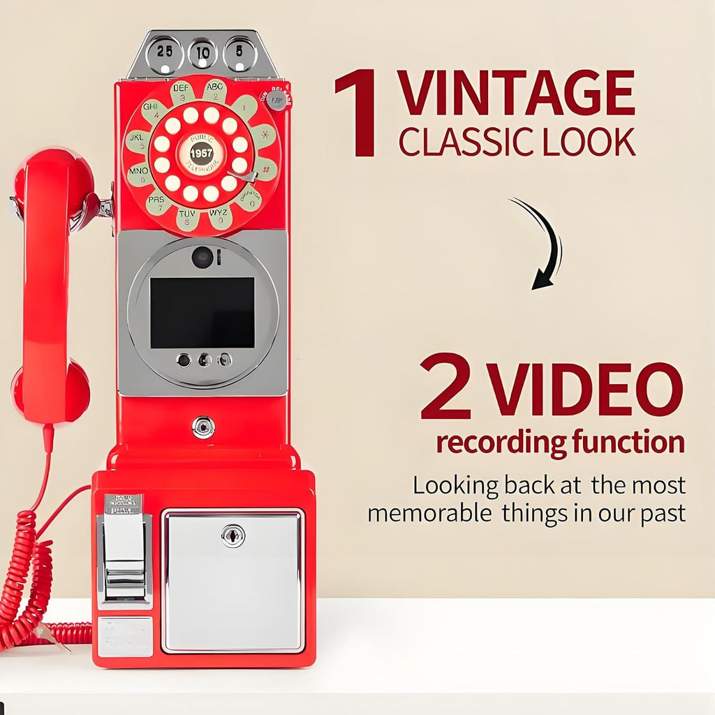 32G Retro Video Audio Guest Book Wedding Phone- Creative Record Customized Video Messages GuestBook – A Personal and Convenient Way to Preserve Your Special Occasions(Red)