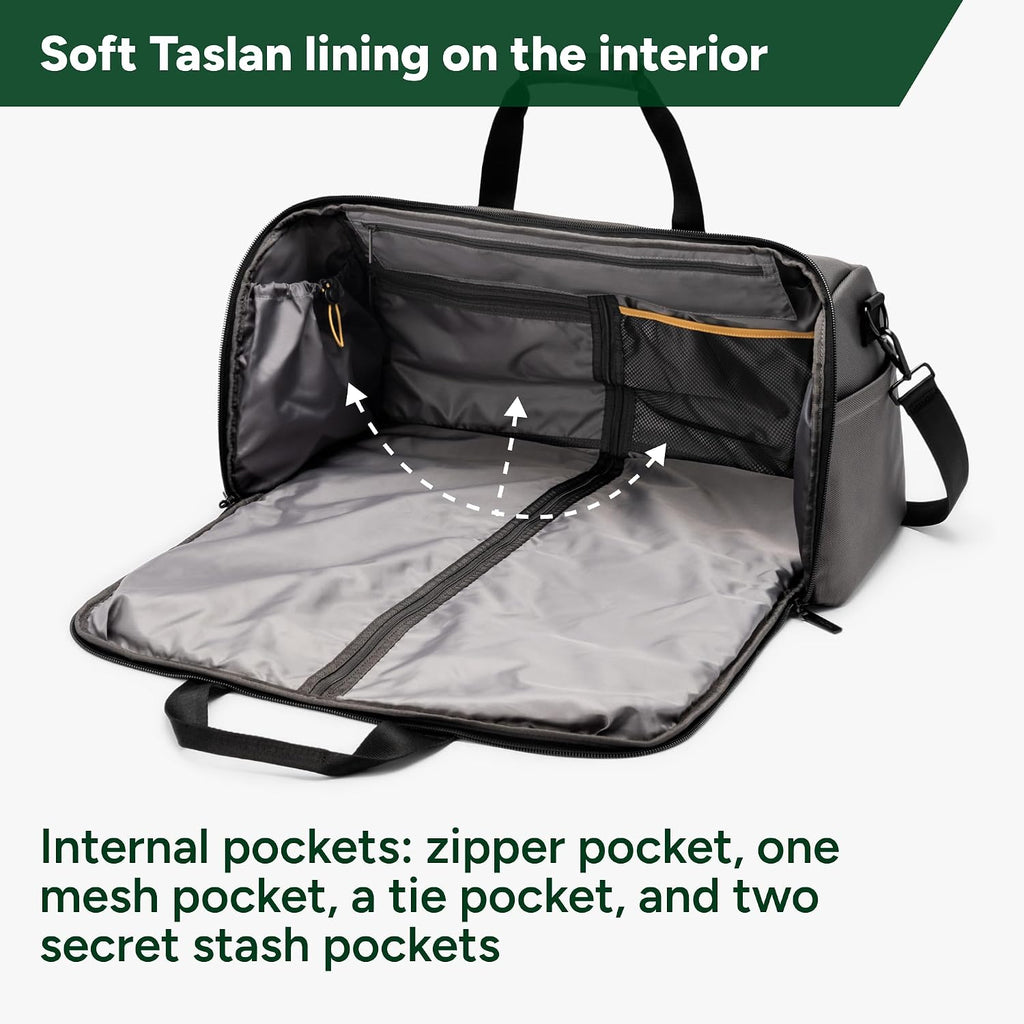 Halfday Convertible 2-in-1 Premium Garment Duffel Weekender Bag 45L: Wrinkle-Free Travel (Hanging Suit Compartment, Shoe Pockets, Trolley Sleeve), Balistic Nylon Carry-on, Ash
