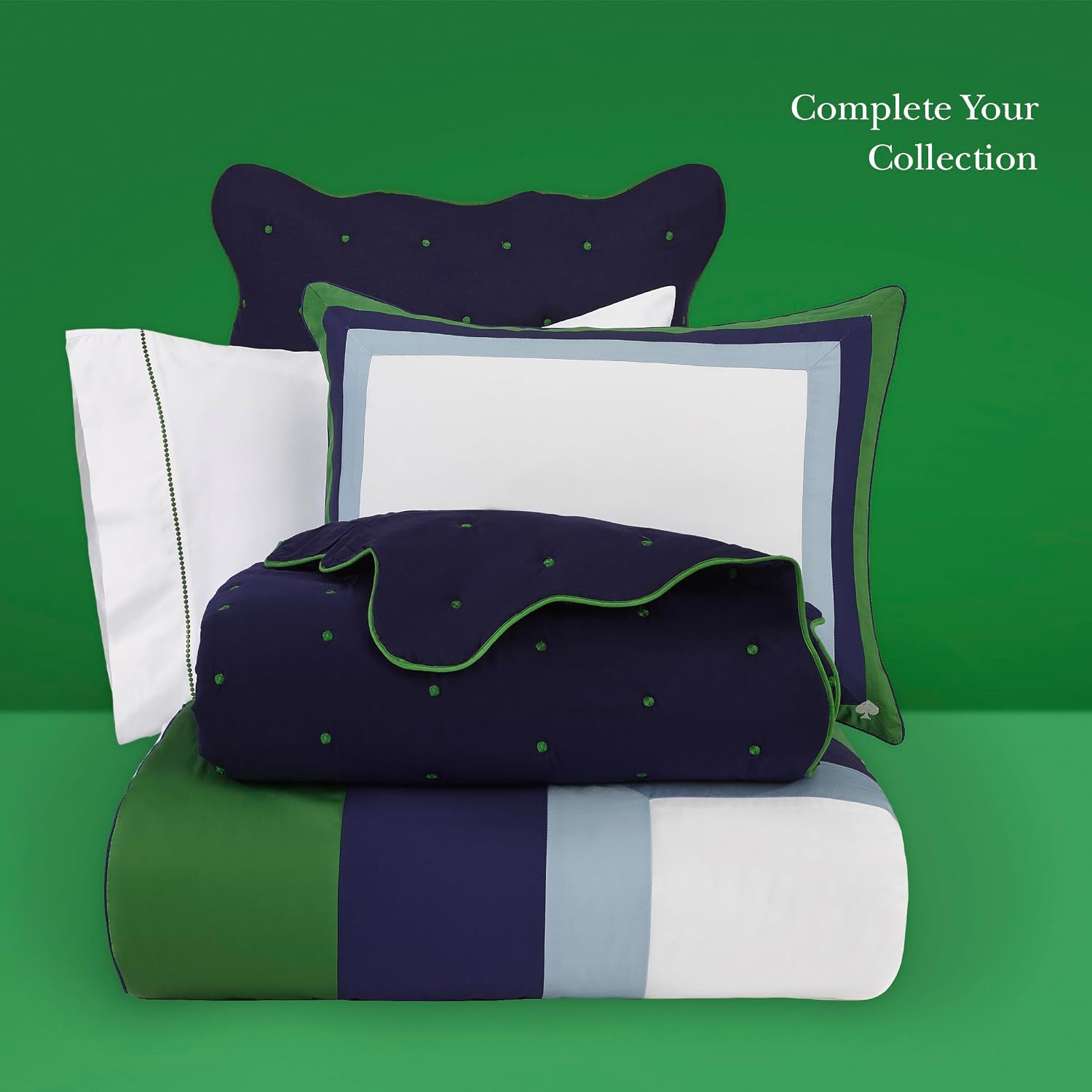 kate spade new york Scalloped Edge 3-Piece Full/Queen Quilt Bedding Set, 100% Cotton Reversible Cover, All Season Warmth Bedding, Machine Washable, Navy