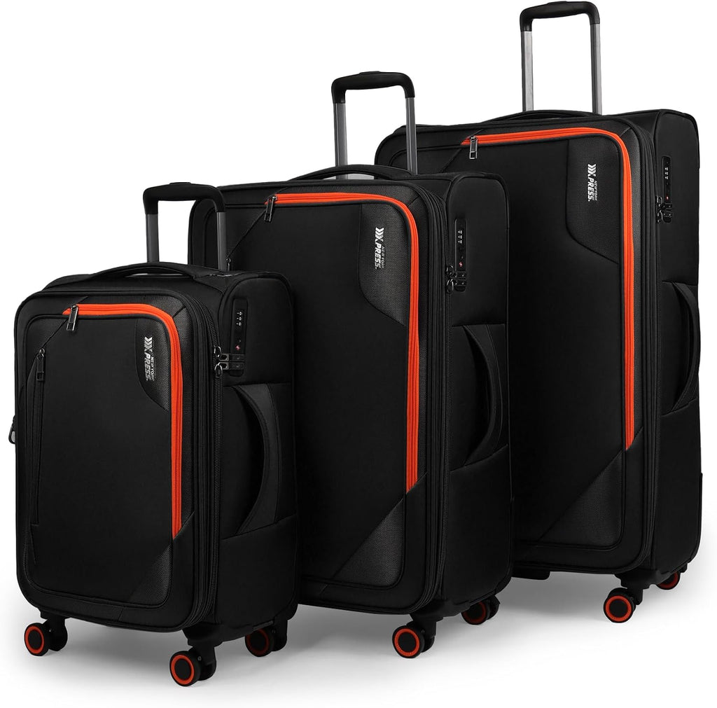 3-Piece Softside Expandable 20% Luggage Set with Front Open Pocket,Softside Suitcases w/Spinner Wheels,Lightweight Durable Rolling Luggage w/TSA LOCK（Black,22in/28in/32in）