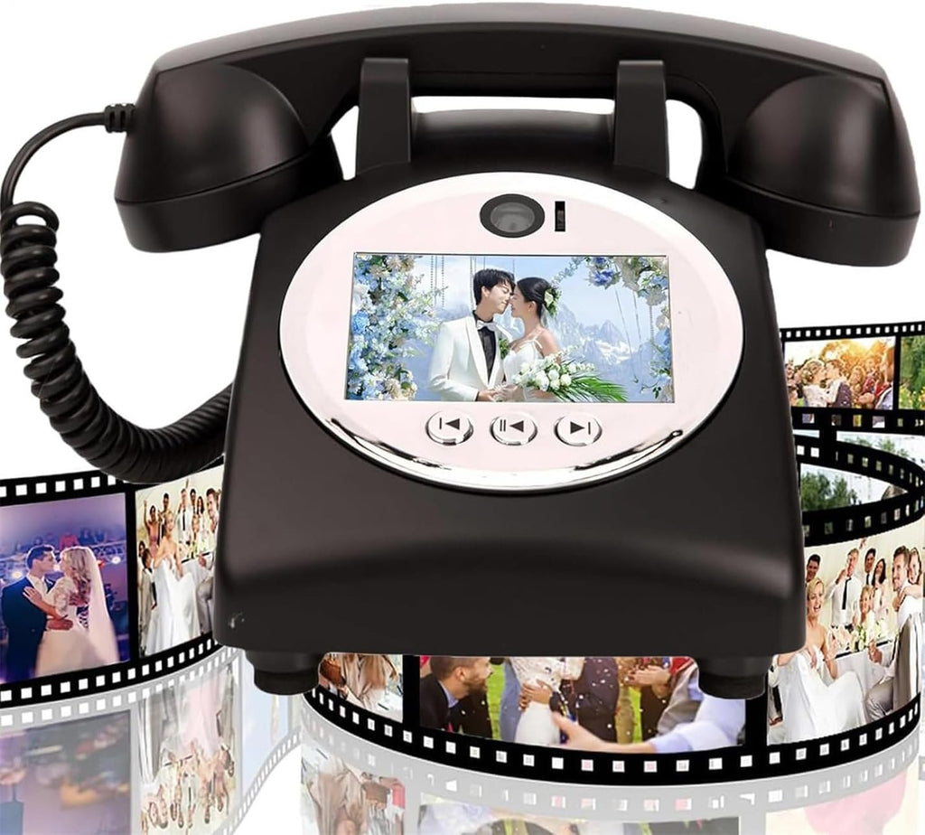 Video & Audio Guest Book, 1080p Retro Style Audio GuestBook Recorder, Video Guestbook Wedding Phone, Creative Record Customized Audio Messages with Lens Recording & 32G SD Card,Black