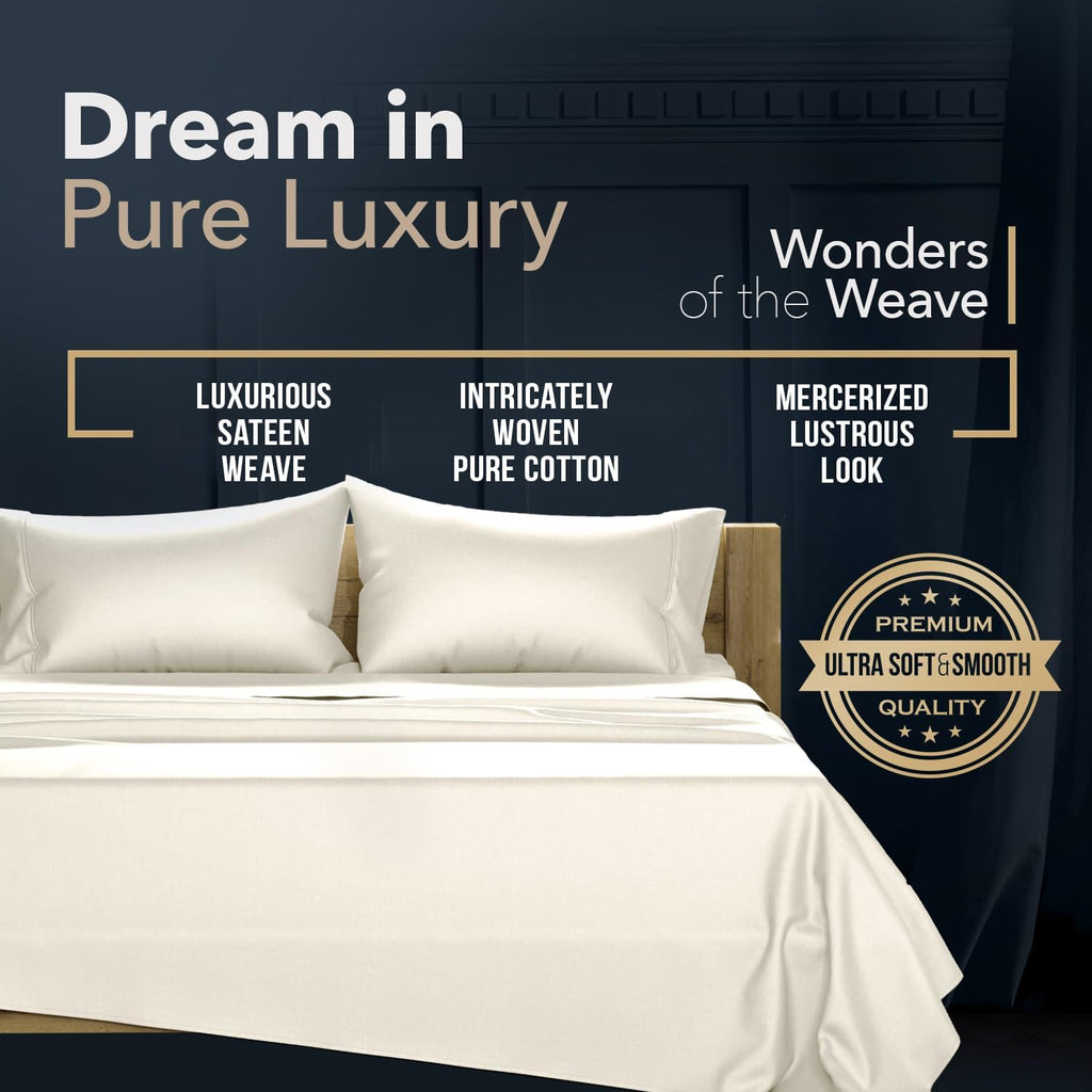 TEXAS LINEN CO. 100% Egyptian Cotton Queen Sheets Set - Luxury 1500 Series Couture Comfortin' Collection Egyptian Cotton Sheets Queen Size Bed Set (4 PC, Ivory), 17' Deep Pocket, Hotel Bedding Set