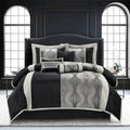 Grand Avenue Elegant Black and Silver Comforter Set California King Size, Striped, 7 Pieces Bedding & Collection, Jacquard All Season Comforter & Pillows, Ultra-Soft Microfiber
