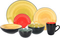 Stoneware Sonoma 56pc Dinnerware Set, Black + Speckled Spin Wash Mixed Colors of Blue, Red, Yellow and Green