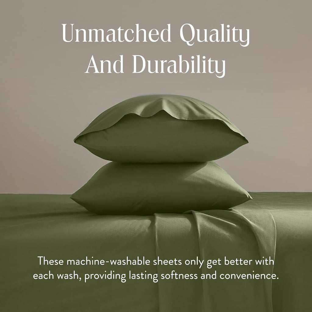 Brooklinen Luxury Sateen 4 Piece Sheet Set - 100% Cotton Bed Sheets, Soft & Durable King Size Sheet Set in Fresh Moss, Oeko-TEX Certified Bedding Set, 1 Fitted Sheet, 1 Flat Sheet, 2 Pillowcases