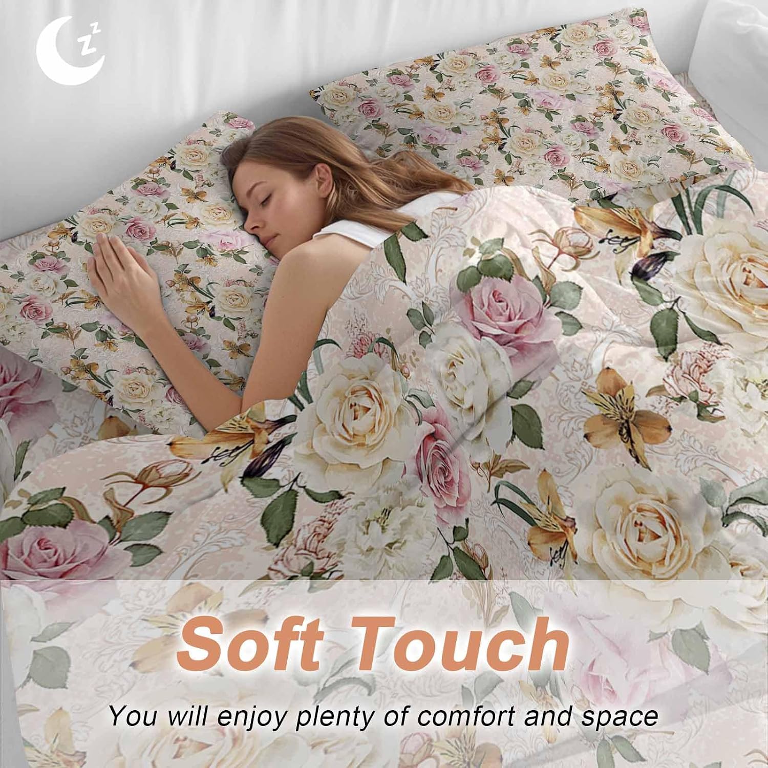 Prime Leader Floral Spring Duvet Cover Set Queen Size 4 Pieces Flower Retro Texture Bedding Set with Zipper Closure, 1 Comforter Cover 86x86 Inches 1 Flat Sheet & 2 Pillow Cases