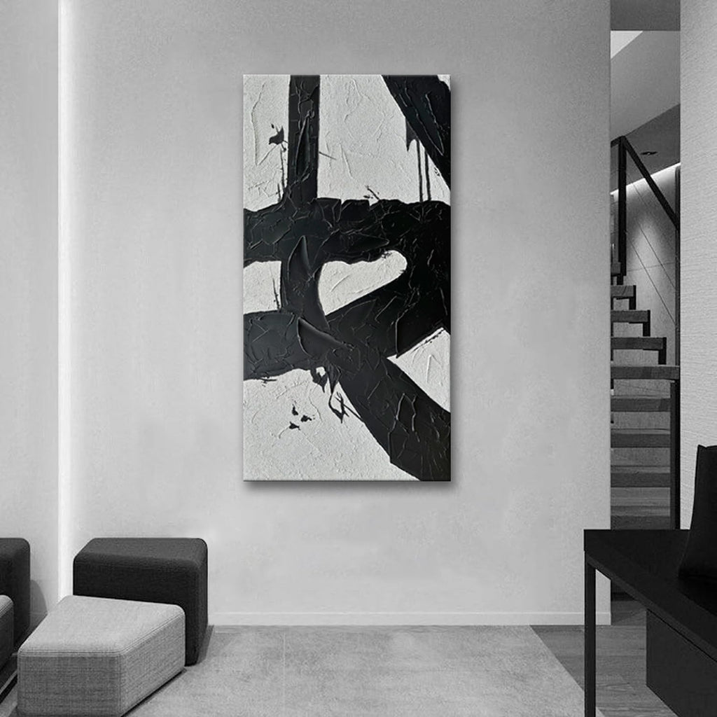 zoinart Hand Painted Large Wall Art, Black and White Textured Wall Art 30x60 Inches Modern Canvas Abstract Paintings Minimalist Artwork for Walls