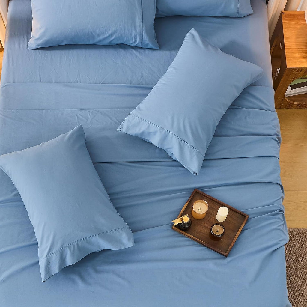 Bedlifes 100% French Flax Linen Sheets Set California King Size-6 Piece Extra Deep Pocket 18-24',Soft Breathable Cal King Bed Sheets with Temperature Regulating & Moisture-Wicking(Flint Blue