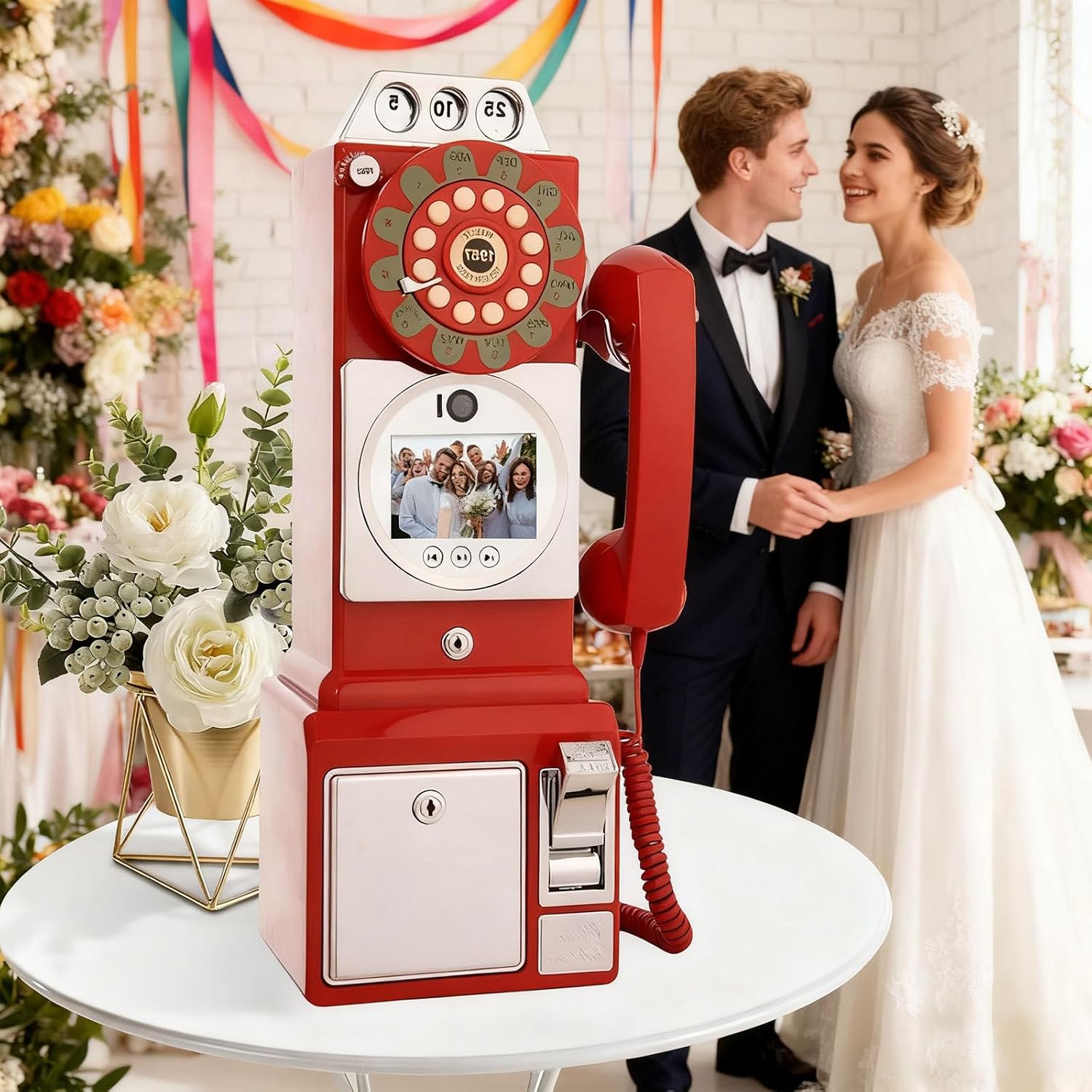 Audio Wedding Message Book, Audio Guest Book Wedding Phone Guestbook, 1080P HD Wedding Video Book, for Wedding, Party, Birthday, Anniversaries Graduation Red-64GB
