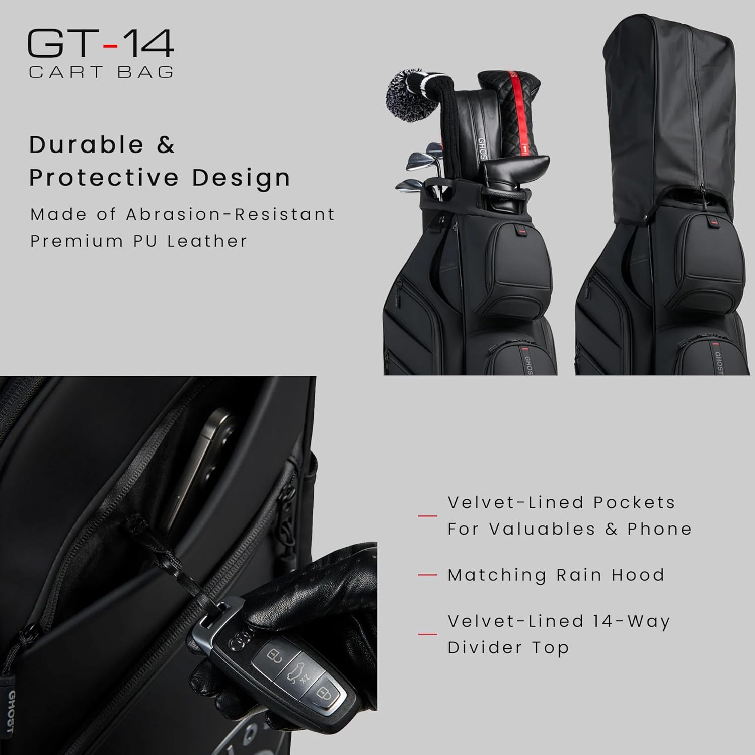 Ghost Golf Cart Bags, GT-14 - Golf Bags for Men & Women, 14-Way Dividers with Premium Materials & Magnetic Pockets - Golf Bag Capacity with 11 External Pockets