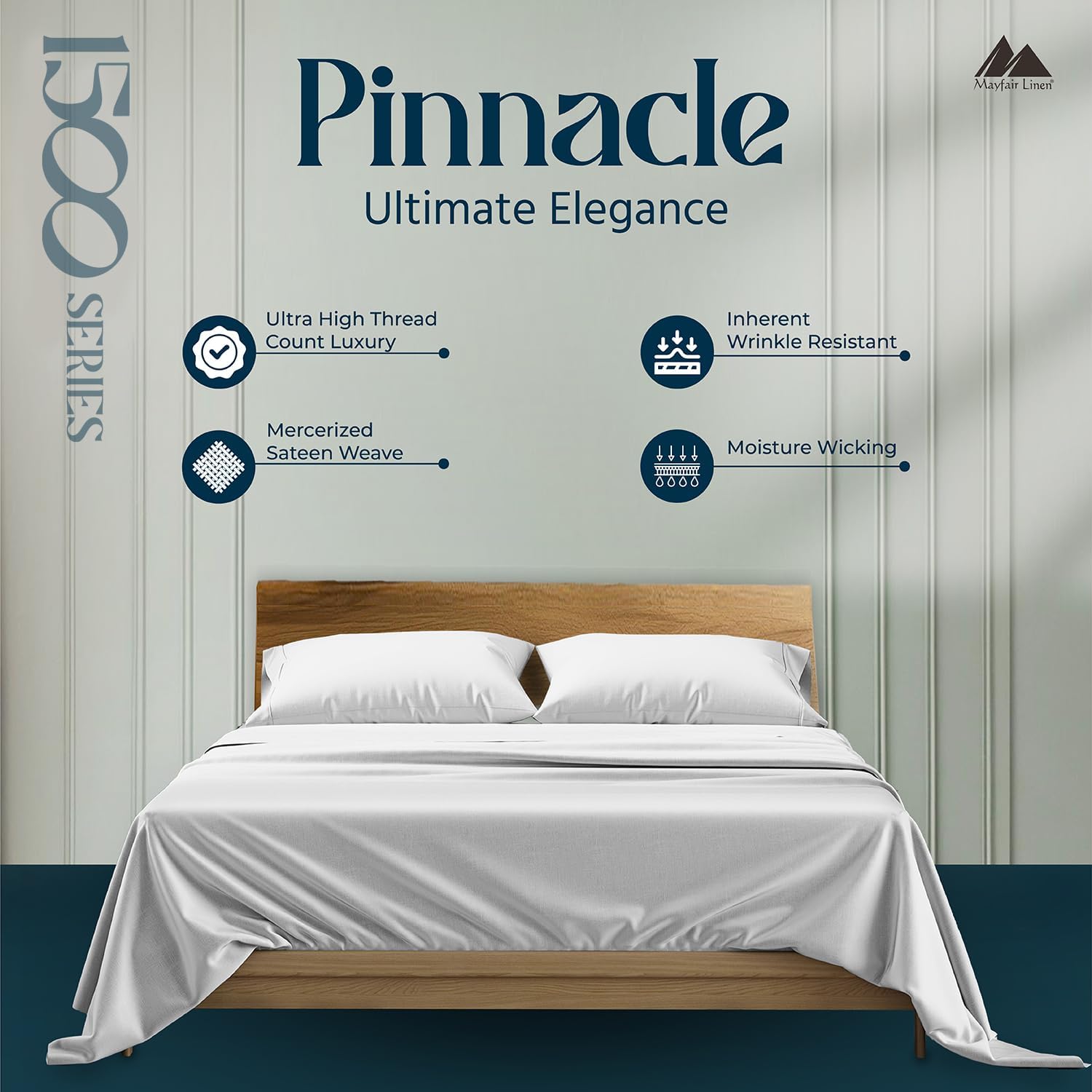 Mayfair Linen 100% Egyptian Cotton Sheets King Size - 1500 Series King Size Sheets Set Egyptian Cotton, Luxury Bedsheet (Light Grey, 4 PC), Soft, Cooling, 17' Deep Pocket Sateen Weave Bedsheet Set