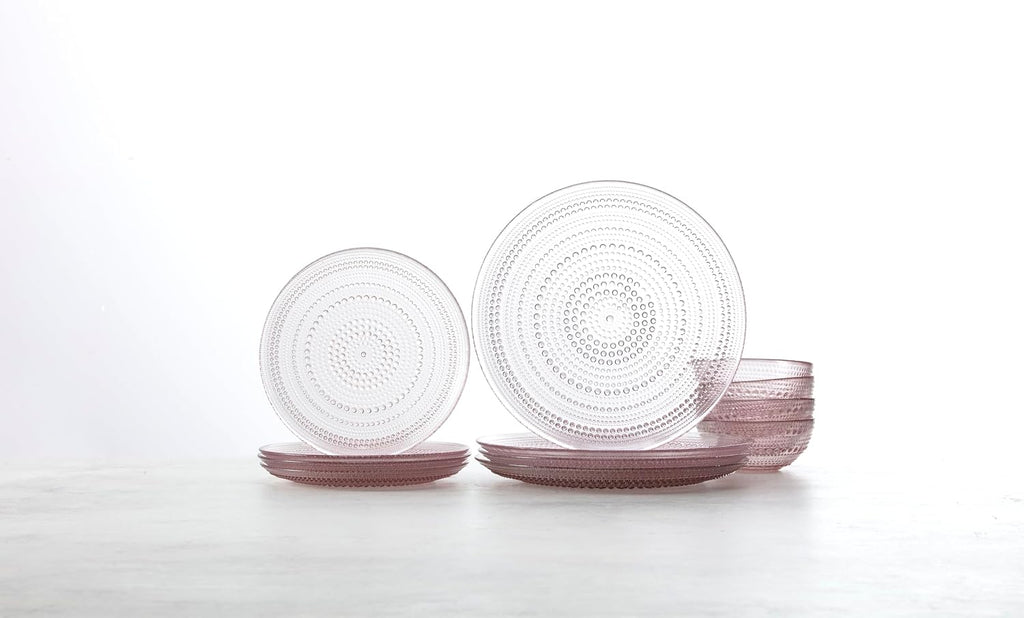 Fortessa Jupiter Hobnail Glass, 12 Piece Dinnerware Set (Service for 4), Pink