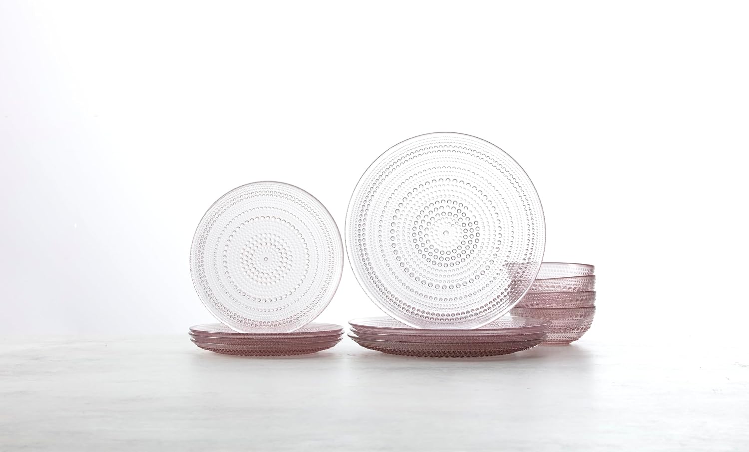 Fortessa Jupiter Hobnail Glass, 12 Piece Dinnerware Set (Service for 4), Pink