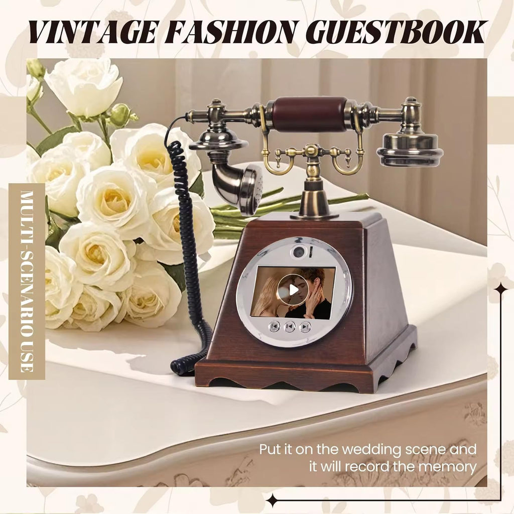 Audio Guest Book Wedding Phone, Audio Phone Guestbook, with 3.5in 2k HD Display and 5000mah Battery, 128gb Large Memory, 70 Hours Video Recording Time, Adjustable Camera Angle