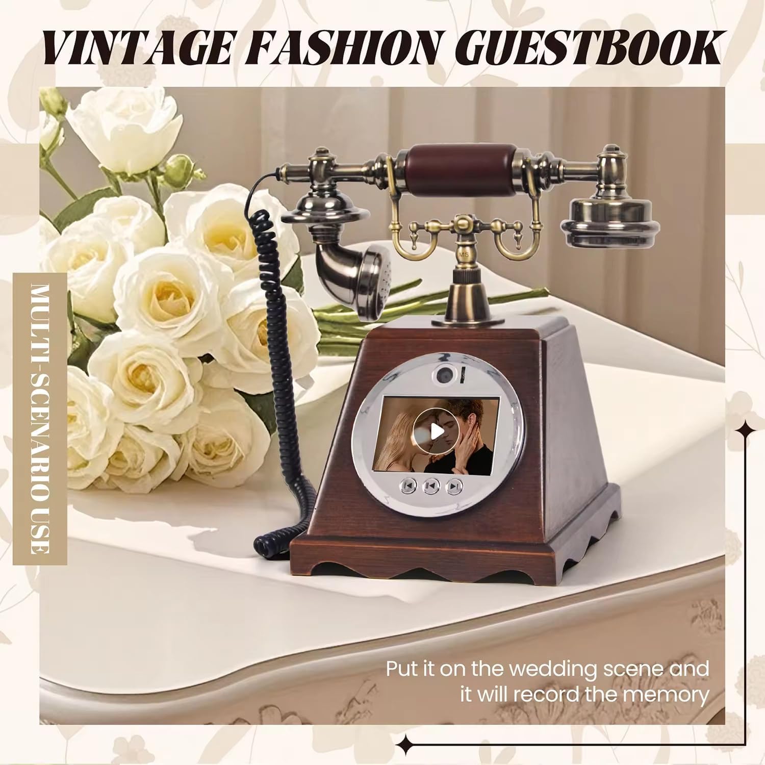 Audio Guest Book Wedding Phone, Audio Phone Guestbook, with 3.5in 2k HD Display and 5000mah Battery, 128gb Large Memory, 70 Hours Video Recording Time, Adjustable Camera Angle