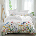 Spring Summer Duvet Cover Set Queen Size 4 Pieces Colorful Wildflower Leaves Sage Green Leaf Bedding Set with Zipper Closure, 1 Comforter Cover 92x106 Inches 1 Flat Sheet & 2 Pillow Cases