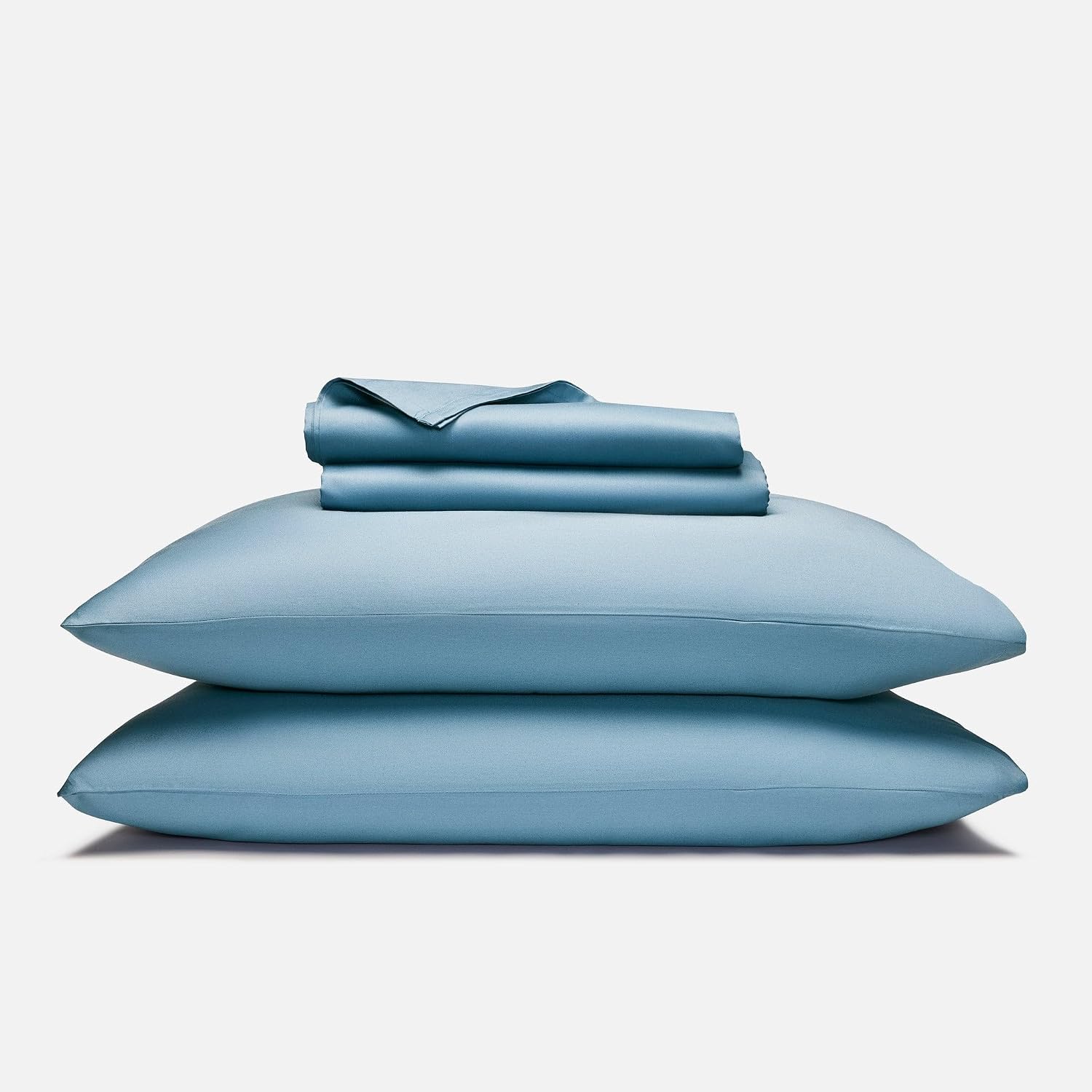 Brooklinen Luxury Sateen 4 Piece Sheet Set - 100% Cotton Bed Sheets, Soft & Durable King Size Sheets Set in Storm Blue, Oeko-TEX Certified Bedding Set, 1 Fitted Sheet, 1 Flat Sheet, 2 Pillowcases