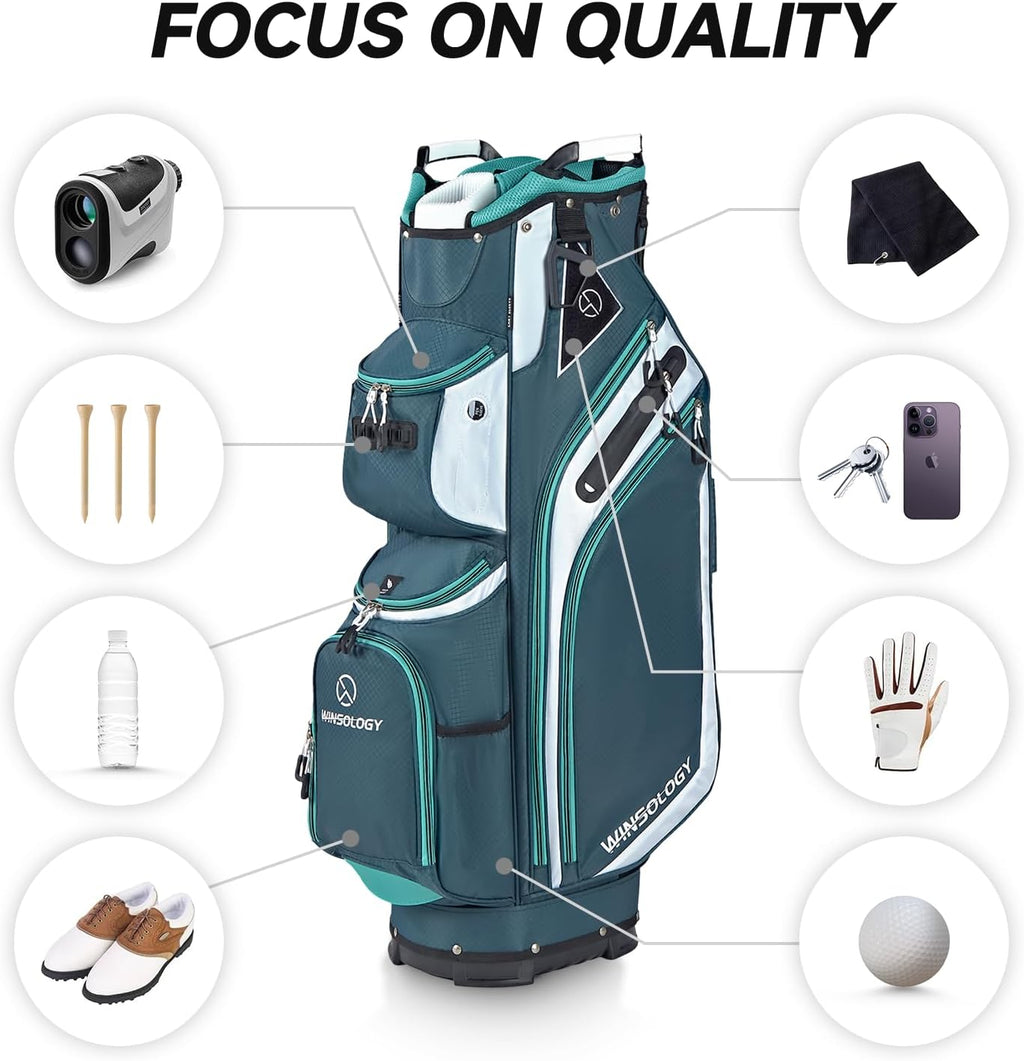 Max Lightweight Golf Cart Bag with Dual Handles and 14 Way Individual Full Length Dividers, Golf Club Bag with 11 Pockets, Large Putter Well, Double Strap Cooler for Men & Women