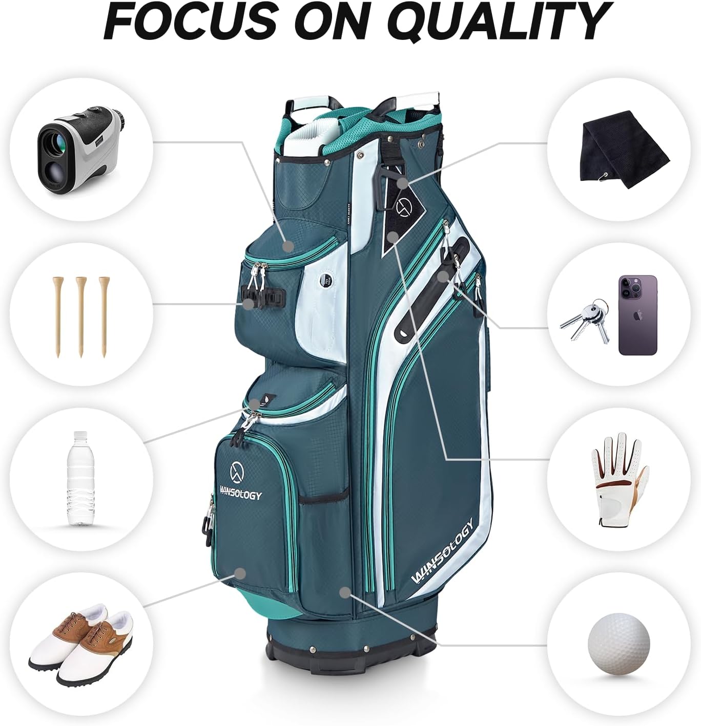 Max Lightweight Golf Cart Bag with Dual Handles and 14 Way Individual Full Length Dividers, Golf Club Bag with 11 Pockets, Large Putter Well, Double Strap Cooler for Men & Women