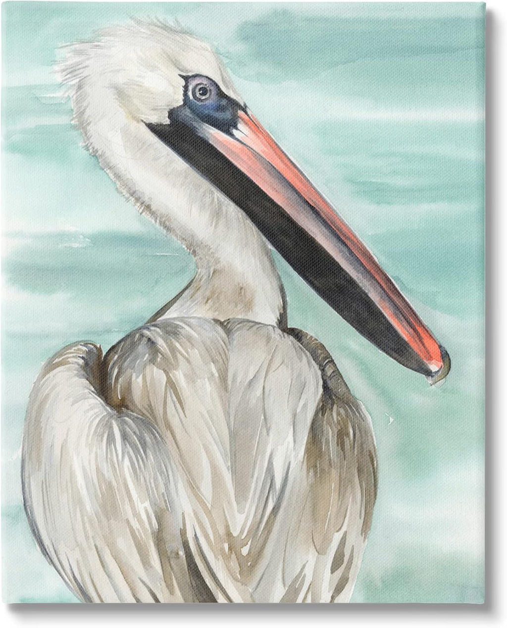 Stupell Industries White Coastal Pelican Watching Calm Water Sea Painting,Design by Jennifer Paxton Parker