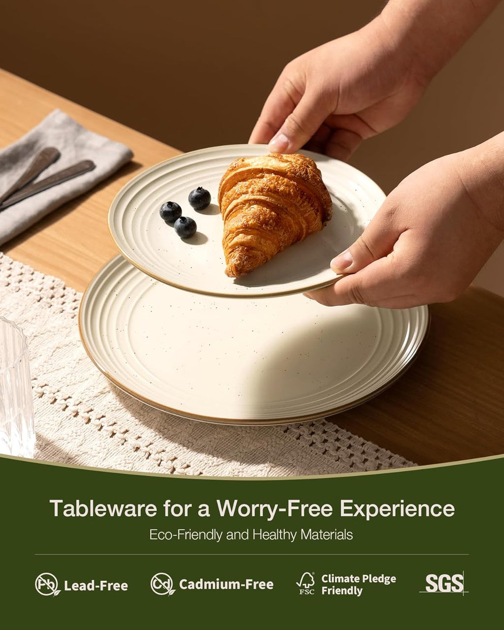 Famiware Jupiter 16-Piece Stoneware Dinnerware Ses - Includes Pasta Bowl & Dinner Plate, Handcrafted Dishes with Speckles & Embossed Swirls, Chip & Scratch Resistant, Service for 4, Vanilla White