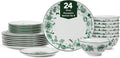Stone Lain Esme 24-Piece Dinnerware Set Porcelain, Plates and Bowls Set, Dish Set for 8, Microwave and Dishwasher Safe, Green