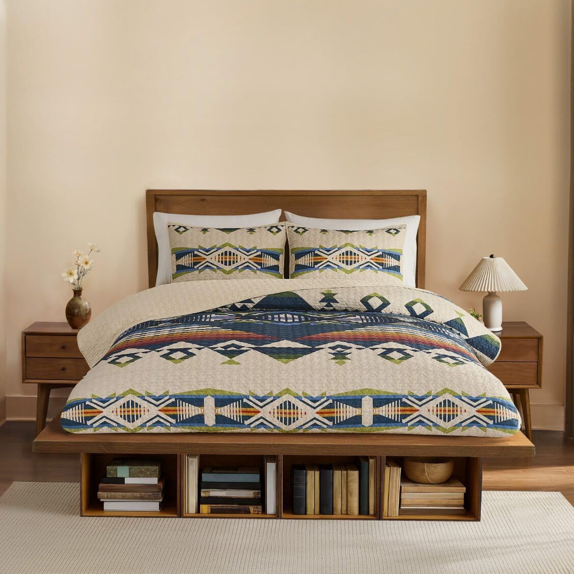 Pendleton King Quilt Set – 100% Cotton 3 Piece Quilt Set with Shams, Soft Lightweight Bedding for King Size Bed, Tan Patterned Comforter Alternative, King Bedding Set (Creekside)