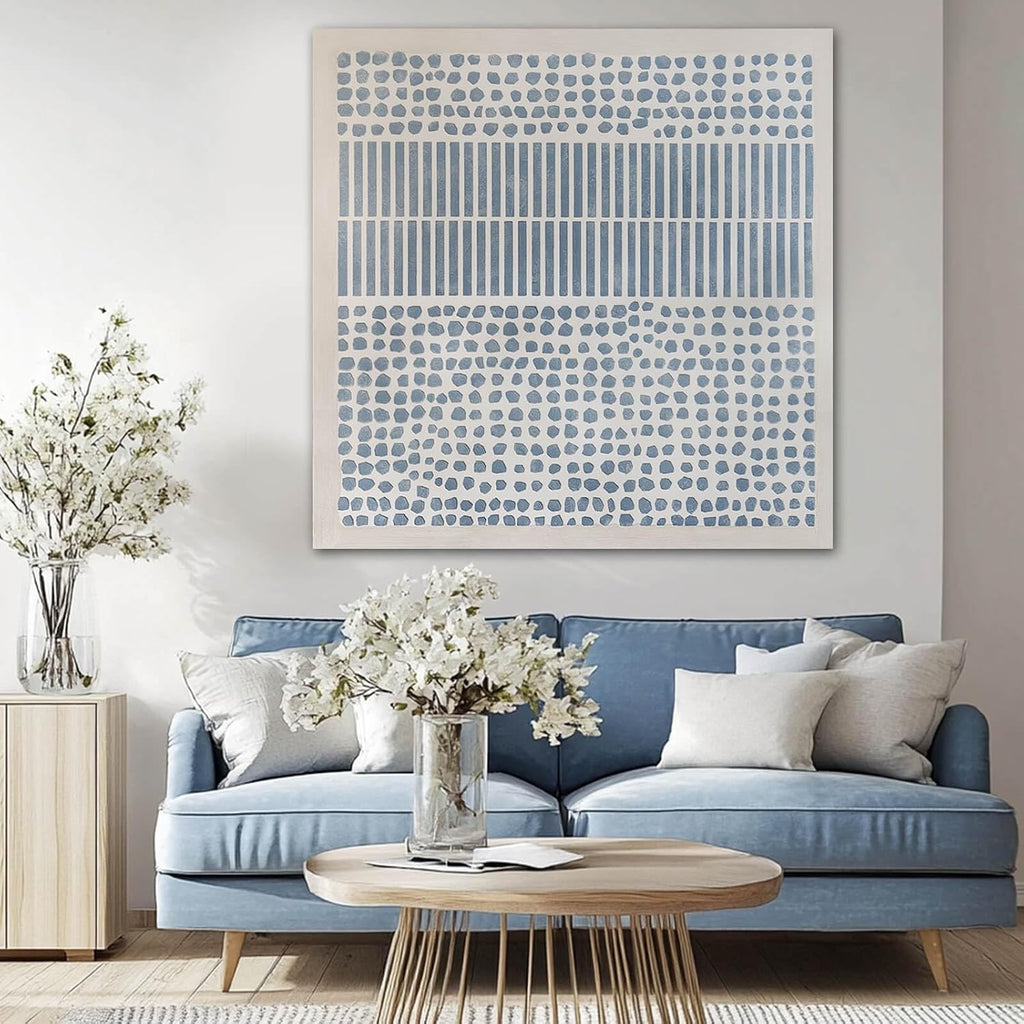 Framed Canvas Wall Art, Blue Abstract Oil Painting, Textured Wall Art, Ready to Hang, Modern Home Decor for Living Room Bedroom,40x40 Inch